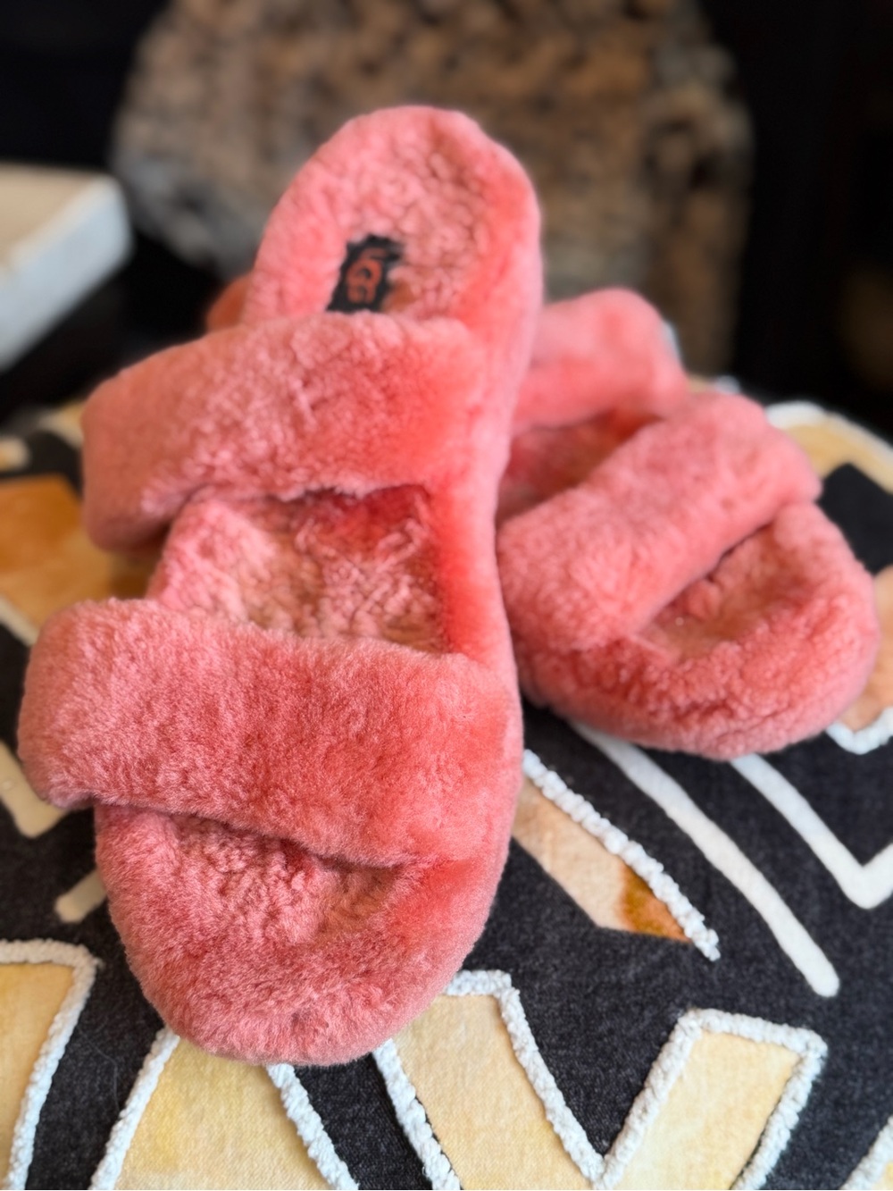 Ugg Plush Coral Fuzzy Slide Slippers | Size 10